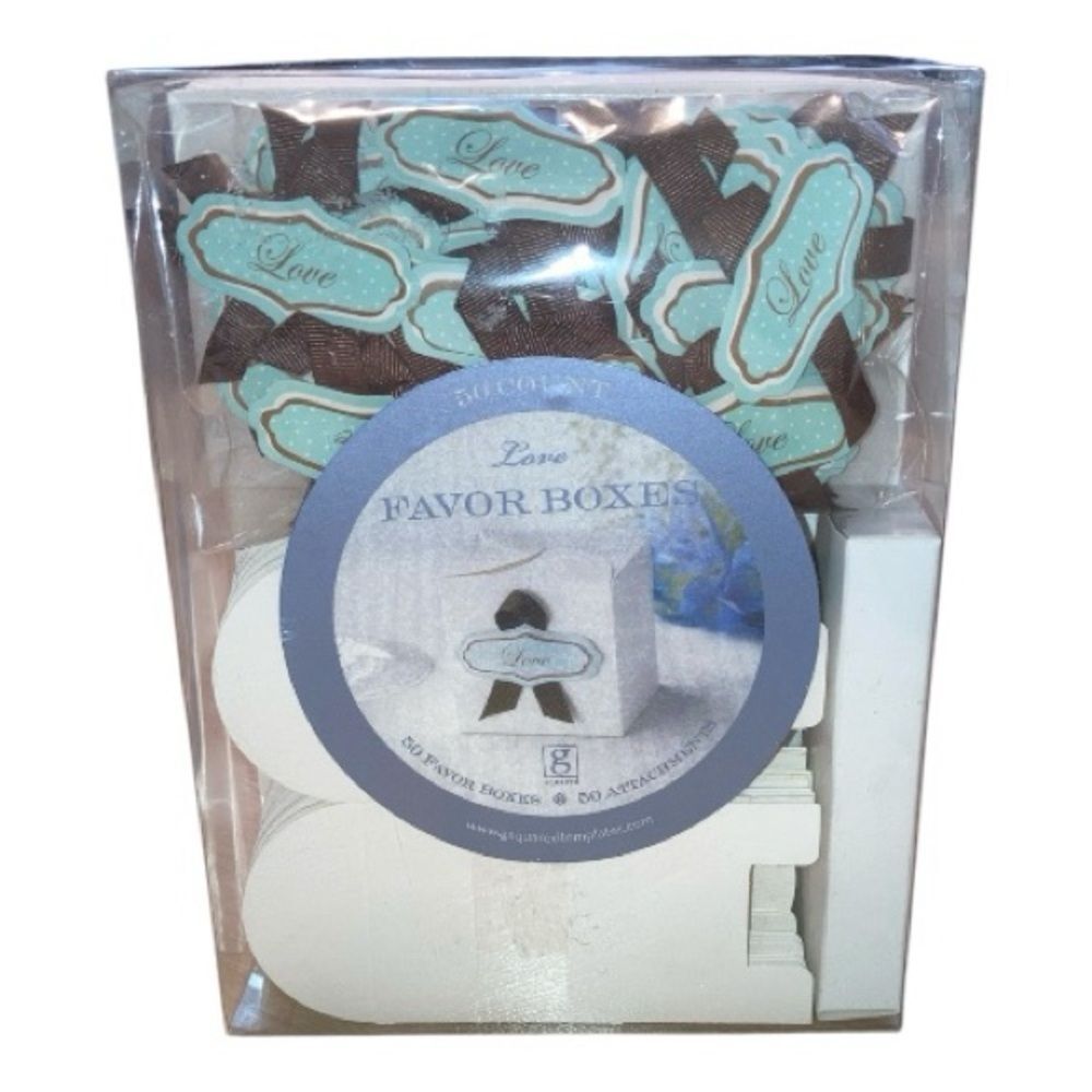 Love Favor Boxes with Brown and Mint Accents - 50 Count